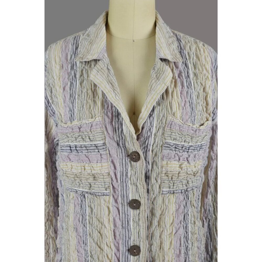 FREE PEOPLE HIGH TIDE PURPLE STRIPED OVERSIZED SHIRT - Picture 4 of 9